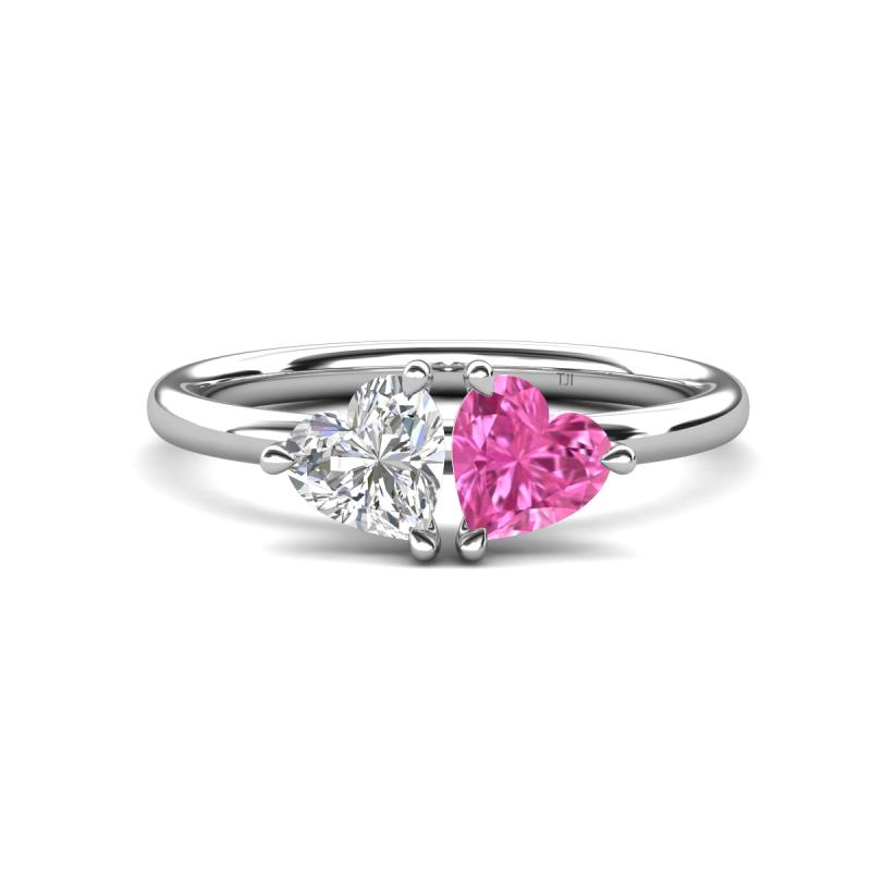 Francesca 1.80 ctw Heart Shape (6.00 mm) Lab Created White Sapphire & Lab Created Pink Sapphire Toi Et Moi Engagement Ring 