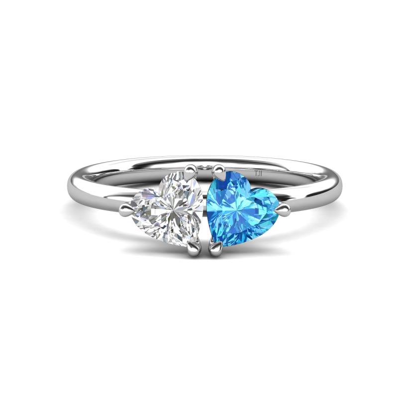 Francesca 1.90 ctw Heart Shape (6.00 mm) Lab Created White Sapphire & Blue Topaz Toi Et Moi Engagement Ring 