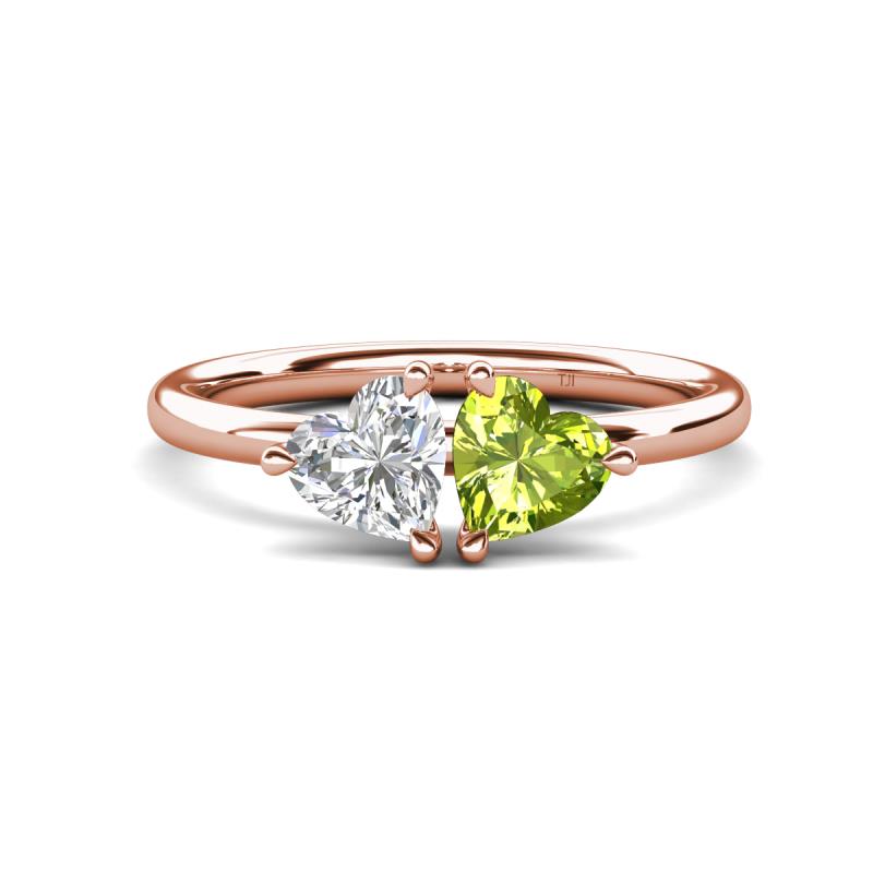 Francesca 1.85 ctw Heart Shape (6.00 mm) Lab Created White Sapphire & Peridot Toi Et Moi Engagement Ring 