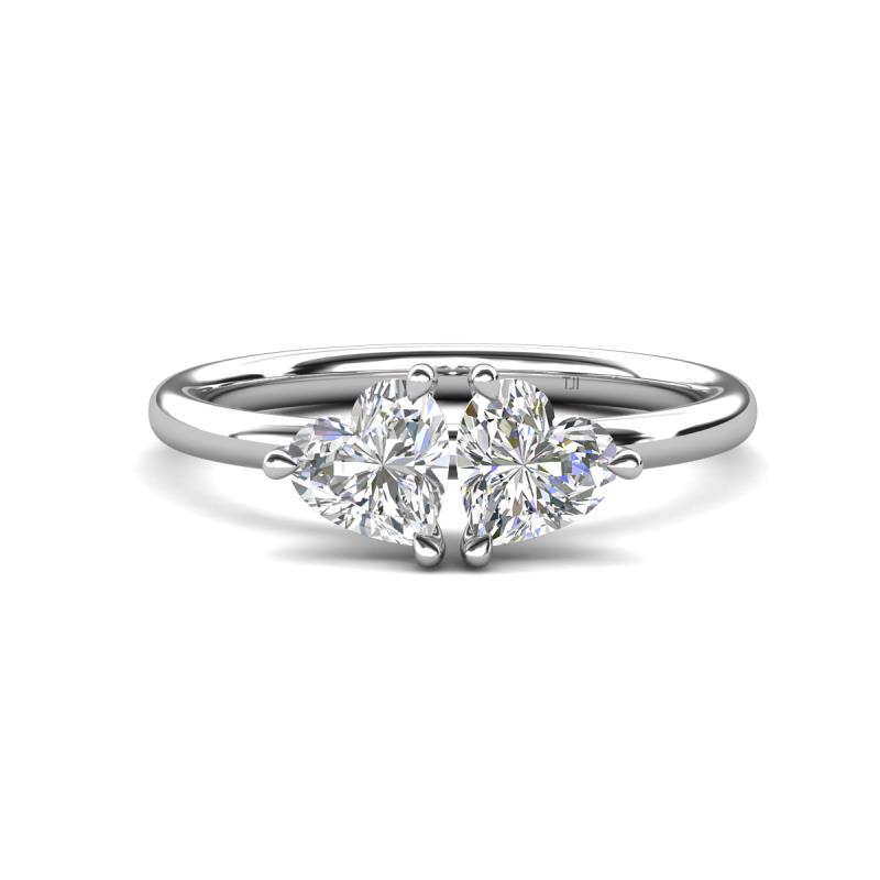 Francesca 1.60 ctw Heart Shape (6.00 mm) Lab Created White Sapphire & Moissanite Toi Et Moi Engagement Ring 
