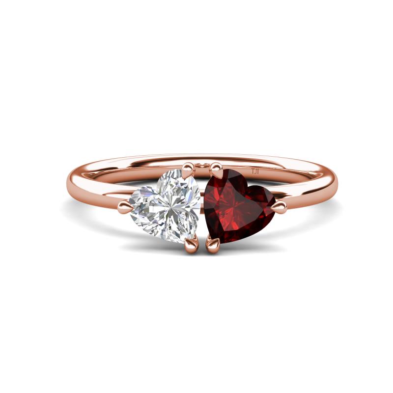 Francesca 1.85 ctw Heart Shape (6.00 mm) Lab Created White Sapphire & Red Garnet Toi Et Moi Engagement Ring 