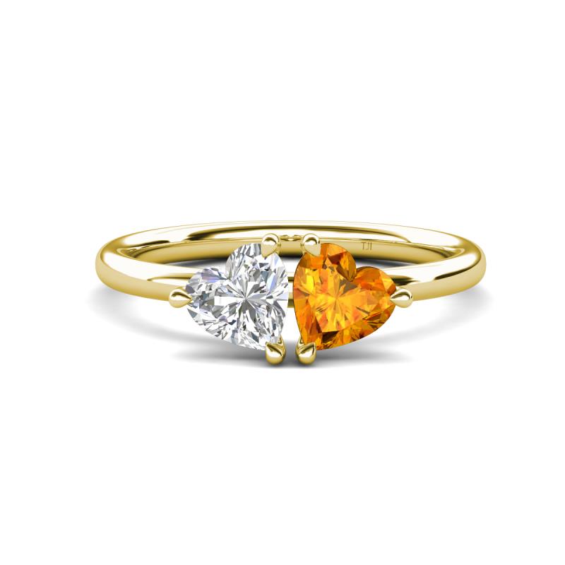 Francesca 1.58 ctw Heart Shape (6.00 mm) Lab Created White Sapphire & Citrine Toi Et Moi Engagement Ring 