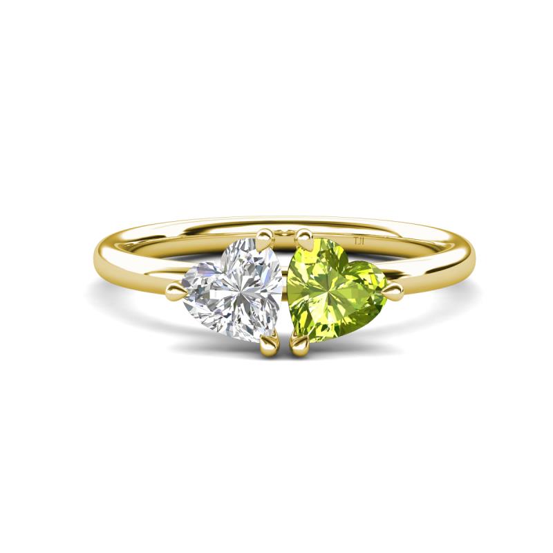 Francesca 1.85 ctw Heart Shape (6.00 mm) Lab Created White Sapphire & Peridot Toi Et Moi Engagement Ring 