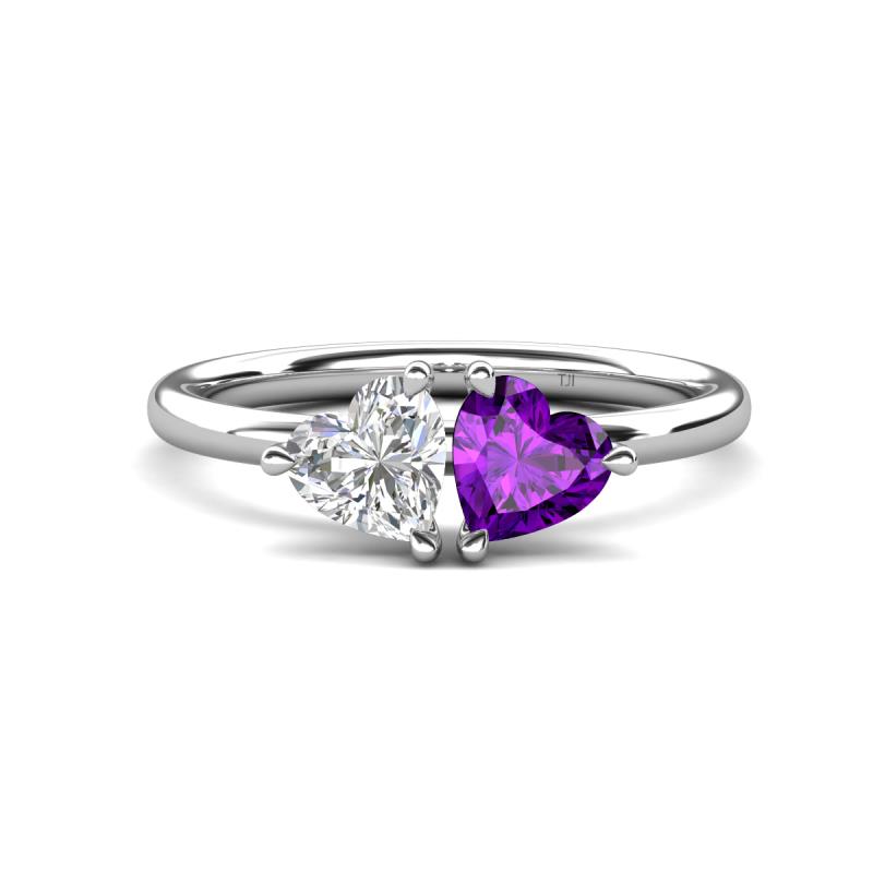 Francesca 1.58 ctw Heart Shape (6.00 mm) Lab Created White Sapphire & Amethyst Toi Et Moi Engagement Ring 