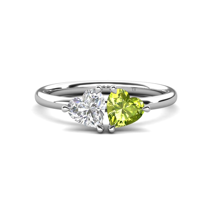 Francesca 1.85 ctw Heart Shape (6.00 mm) Lab Created White Sapphire & Peridot Toi Et Moi Engagement Ring 