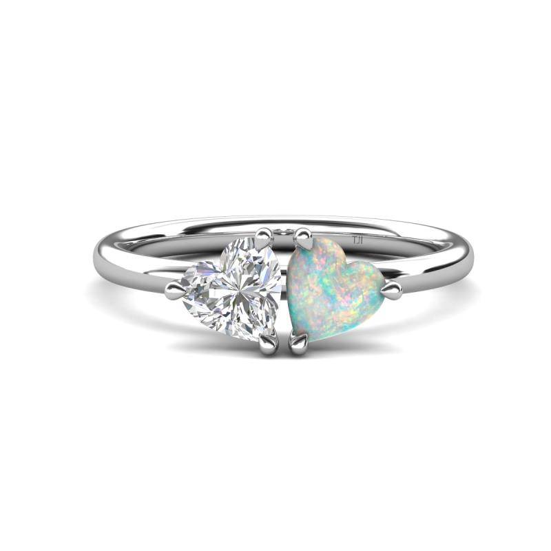 Francesca 1.35 ctw Heart Shape (6.00 mm) Lab Created White Sapphire & Opal Toi Et Moi Engagement Ring 