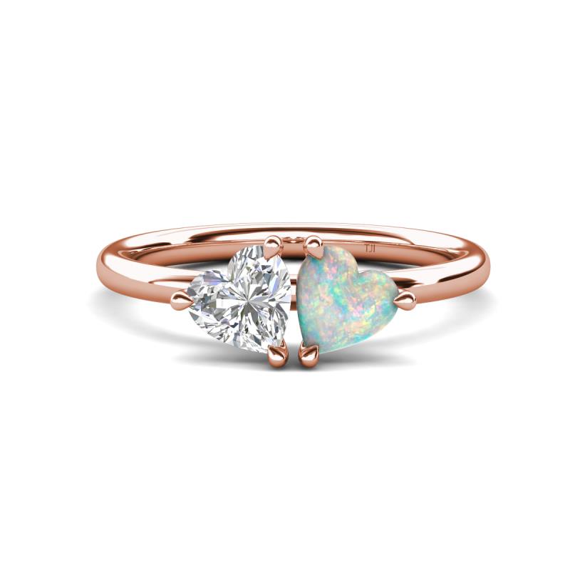 Francesca 1.35 ctw Heart Shape (6.00 mm) Lab Created White Sapphire & Opal Toi Et Moi Engagement Ring 