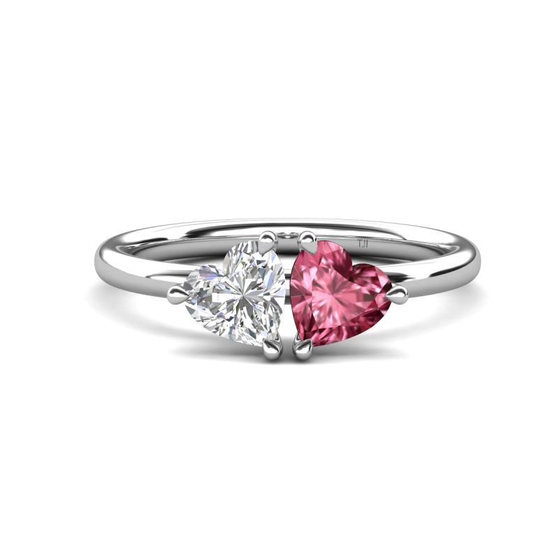 Francesca 1.70 ctw Heart Shape (6.00 mm) Lab Created White Sapphire & Pink Tourmaline Toi Et Moi Engagement Ring 