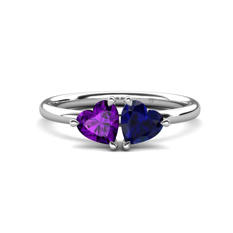 Francesca 1.58 ctw Heart Shape (6.00 mm) Amethyst & Lab Created Blue Sapphire Toi Et Moi Engagement Ring 
