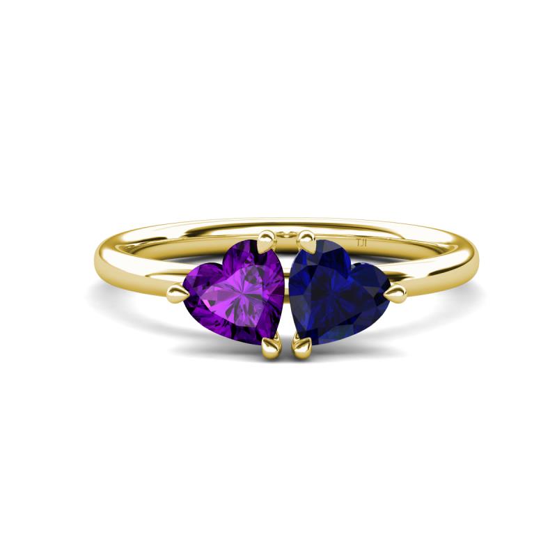 Francesca 1.58 ctw Heart Shape (6.00 mm) Amethyst & Lab Created Blue Sapphire Toi Et Moi Engagement Ring 