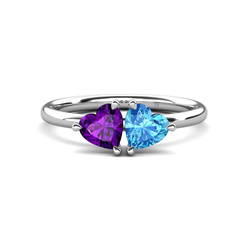 Francesca 1.68 ctw Heart Shape (6.00 mm) Amethyst & Blue Topaz Toi Et Moi Engagement Ring 