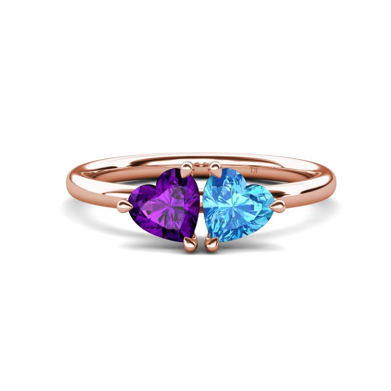 Francesca 1.68 ctw Heart Shape (6.00 mm) Amethyst & Blue Topaz Toi Et Moi Engagement Ring 