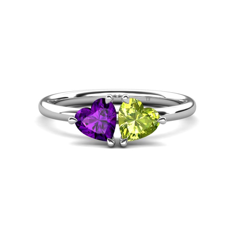 Francesca 1.63 ctw Heart Shape (6.00 mm) Amethyst & Peridot Toi Et Moi Engagement Ring 