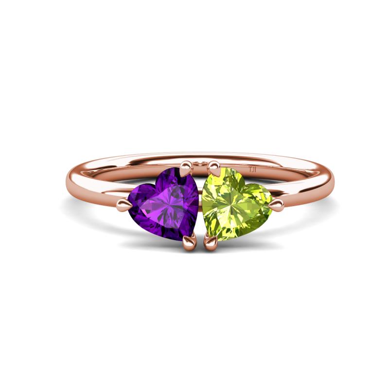 Francesca 1.63 ctw Heart Shape (6.00 mm) Amethyst & Peridot Toi Et Moi Engagement Ring 