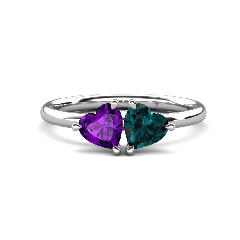 Francesca 1.68 ctw Heart Shape (6.00 mm) Amethyst & London Blue Topaz Toi Et Moi Engagement Ring 