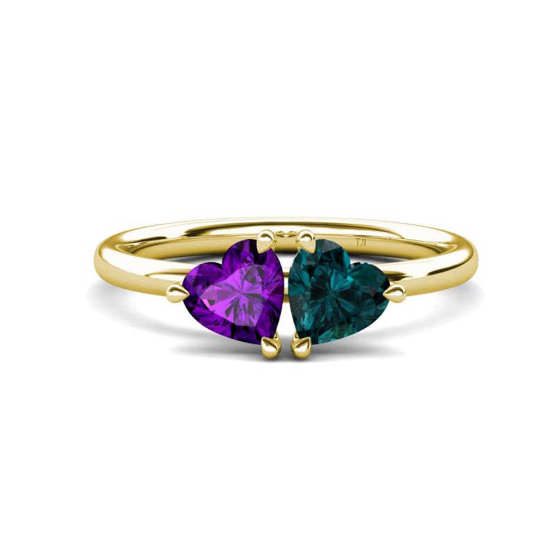 Francesca 1.68 ctw Heart Shape (6.00 mm) Amethyst & London Blue Topaz Toi Et Moi Engagement Ring 