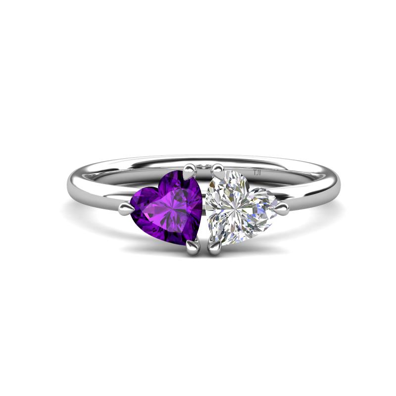 Francesca 1.38 ctw Heart Shape (6.00 mm) Amethyst & Moissanite Toi Et Moi Engagement Ring 