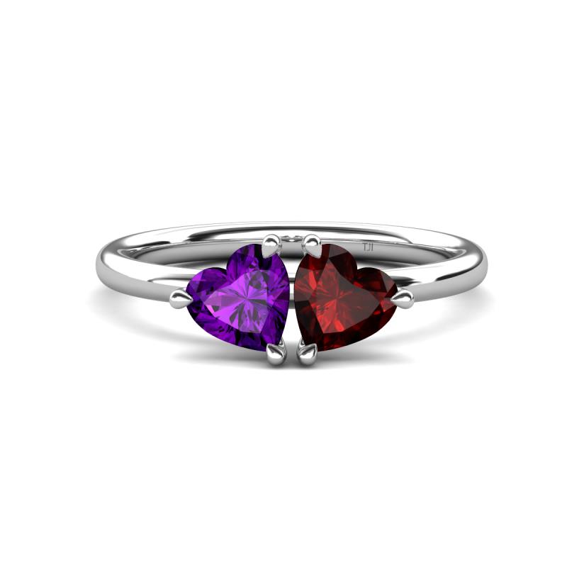 Francesca 1.63 ctw Heart Shape (6.00 mm) Amethyst & Red Garnet Toi Et Moi Engagement Ring 
