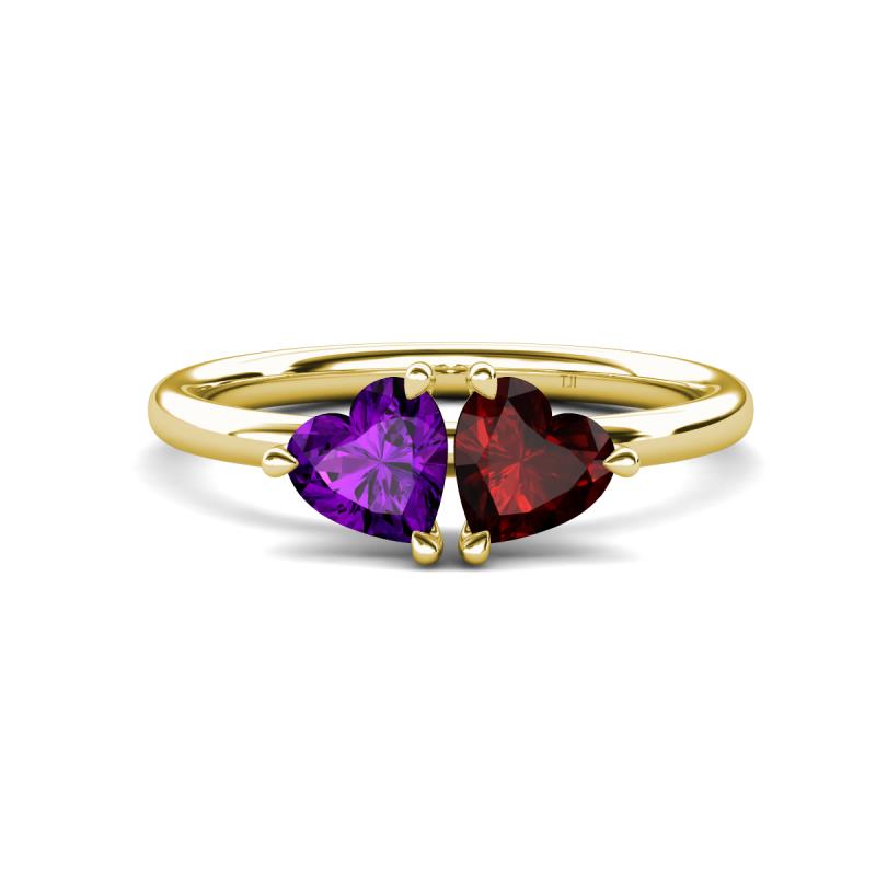 Francesca 1.63 ctw Heart Shape (6.00 mm) Amethyst & Red Garnet Toi Et Moi Engagement Ring 