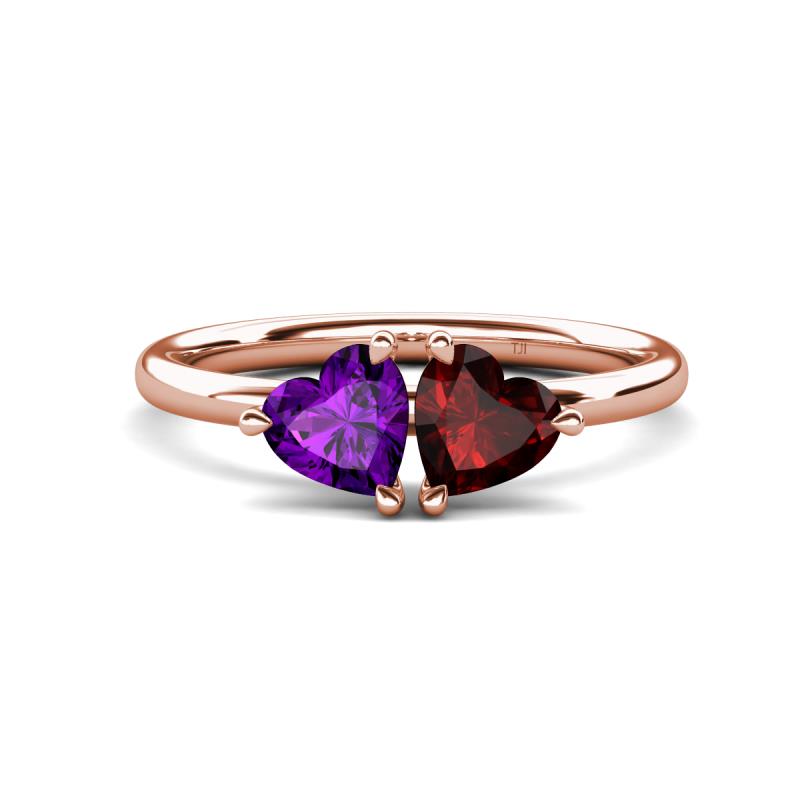 Francesca 1.63 ctw Heart Shape (6.00 mm) Amethyst & Red Garnet Toi Et Moi Engagement Ring 