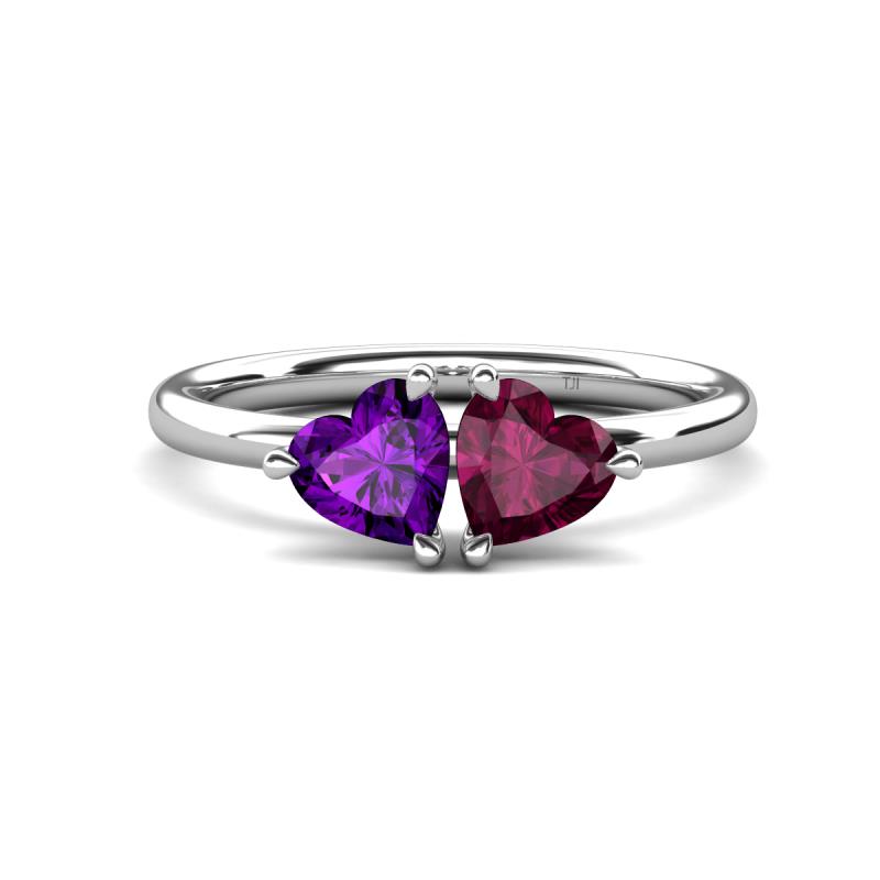 Francesca 1.78 ctw Heart Shape (6.00 mm) Amethyst & Rhodolite Garnet Toi Et Moi Engagement Ring 