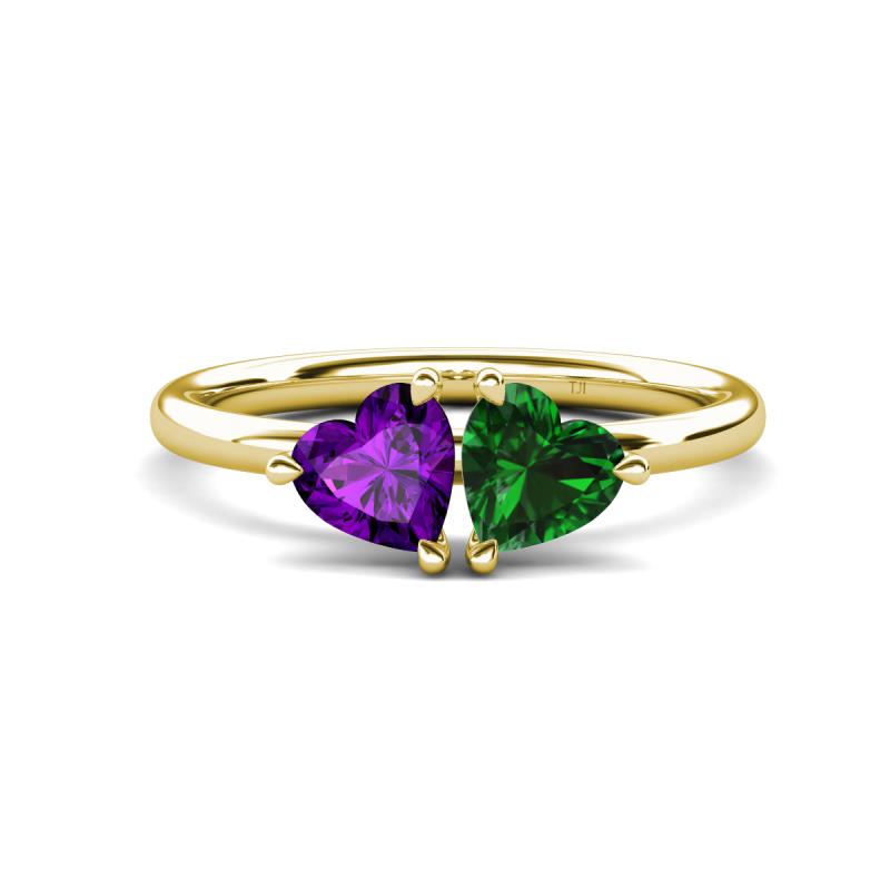 Francesca 1.43 ctw Heart Shape (6.00 mm) Amethyst & Lab Created Emerald Toi Et Moi Engagement Ring 