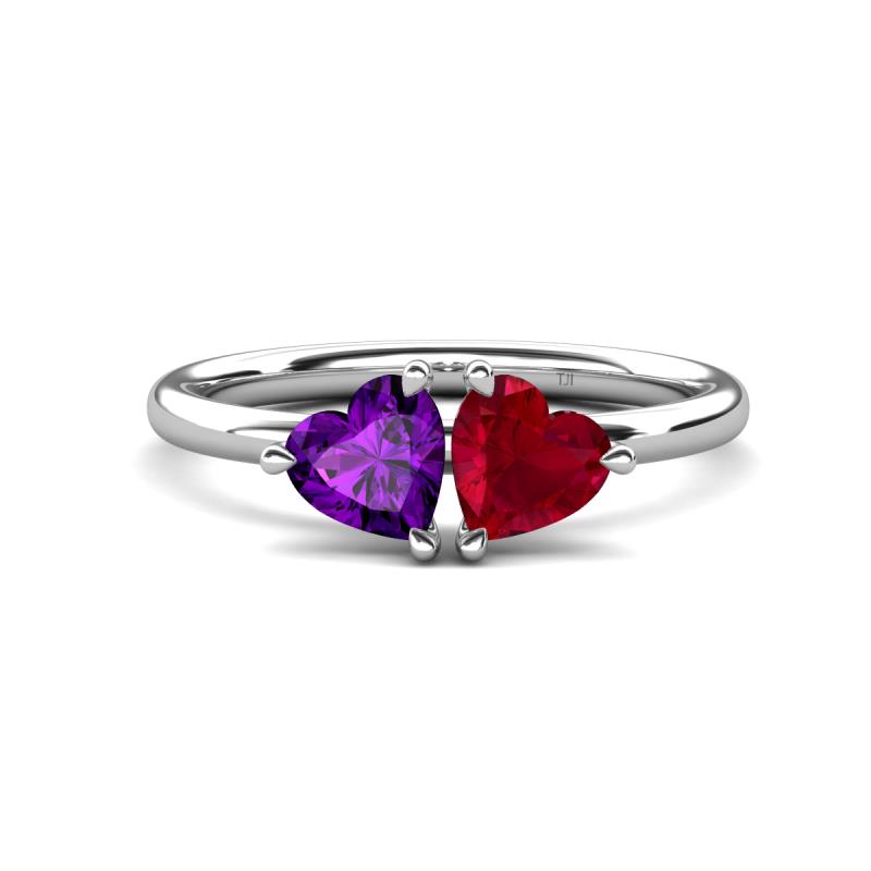 Francesca 1.48 ctw Heart Shape (6.00 mm) Amethyst & Lab Created Ruby Toi Et Moi Engagement Ring 