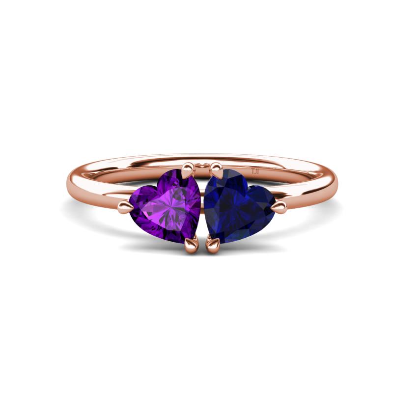 Francesca 1.58 ctw Heart Shape (6.00 mm) Amethyst & Lab Created Blue Sapphire Toi Et Moi Engagement Ring 