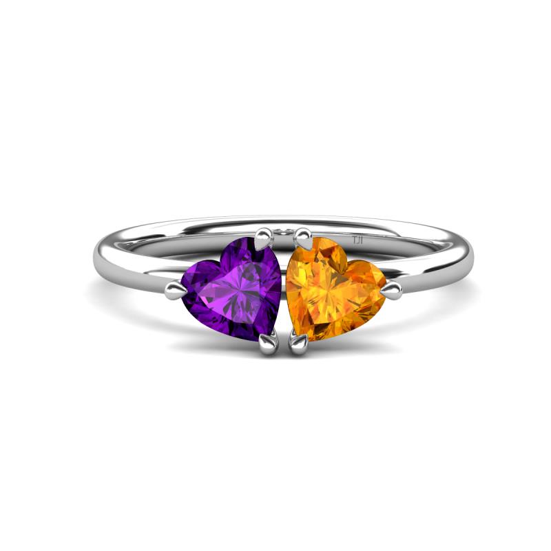 Francesca 1.36 ctw Heart Shape (6.00 mm) Amethyst & Citrine Toi Et Moi Engagement Ring 