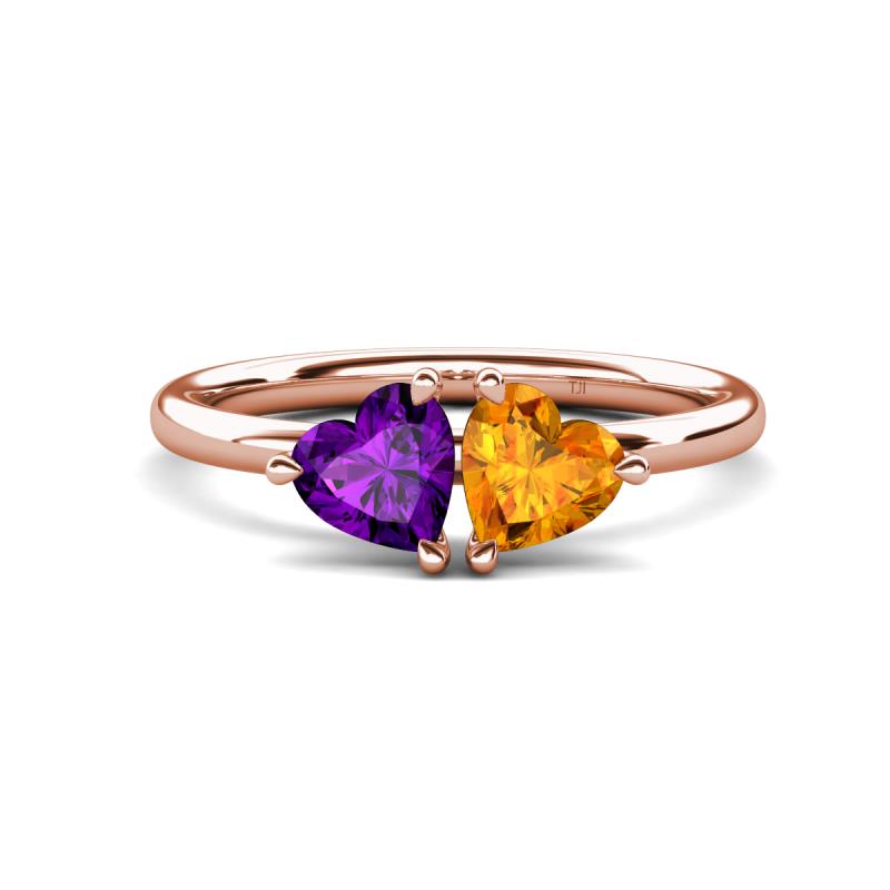 Francesca 1.36 ctw Heart Shape (6.00 mm) Amethyst & Citrine Toi Et Moi Engagement Ring 