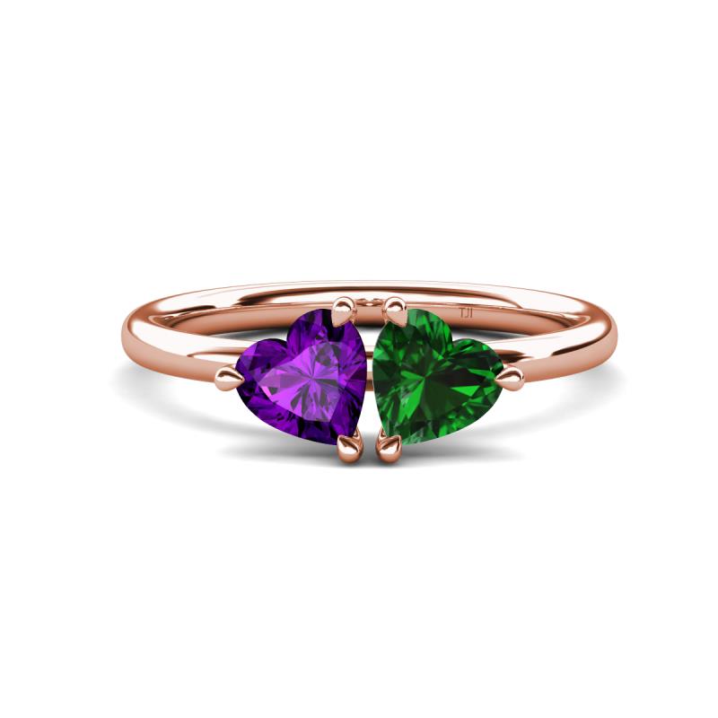 Francesca 1.43 ctw Heart Shape (6.00 mm) Amethyst & Lab Created Emerald Toi Et Moi Engagement Ring 