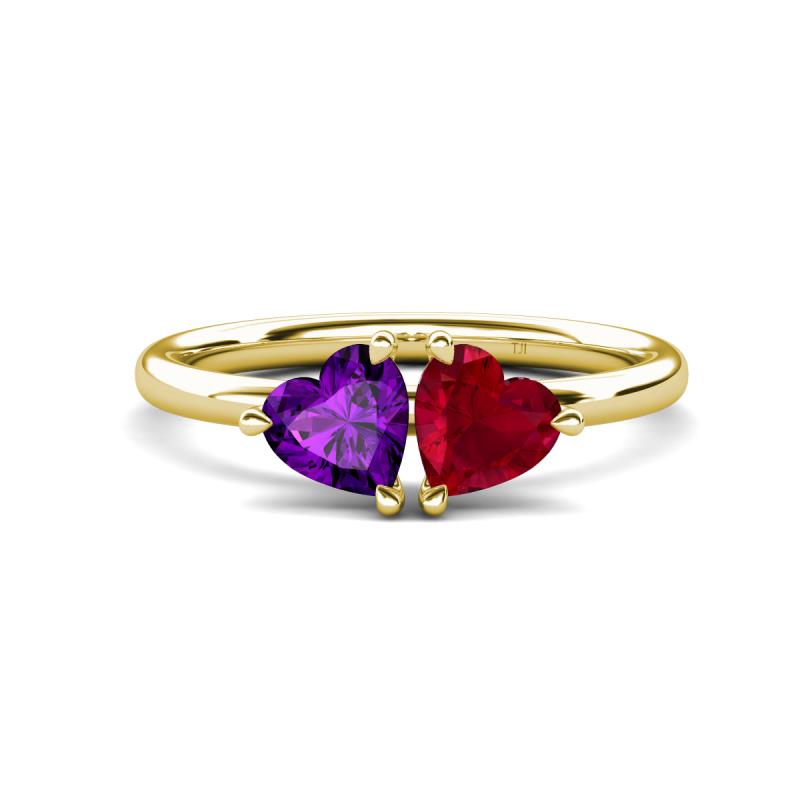 Francesca 1.48 ctw Heart Shape (6.00 mm) Amethyst & Lab Created Ruby Toi Et Moi Engagement Ring 