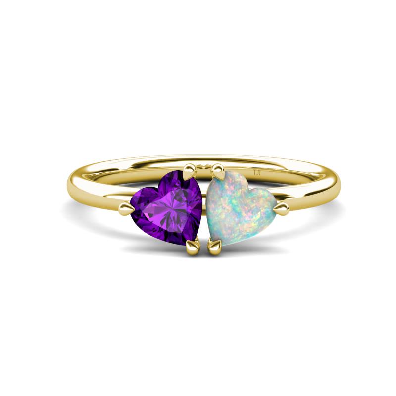 Francesca 1.13 ctw Heart Shape (6.00 mm) Amethyst & Opal Toi Et Moi Engagement Ring 