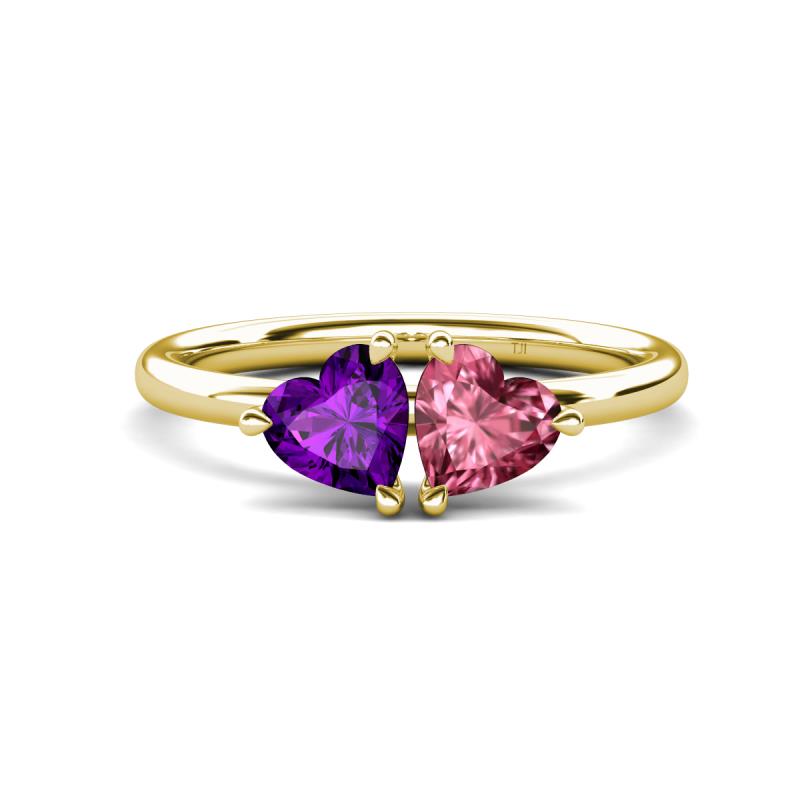 Francesca 1.48 ctw Heart Shape (6.00 mm) Amethyst & Pink Tourmaline Toi Et Moi Engagement Ring 
