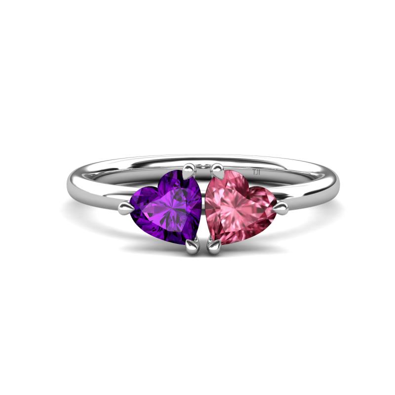 Francesca 1.48 ctw Heart Shape (6.00 mm) Amethyst & Pink Tourmaline Toi Et Moi Engagement Ring 