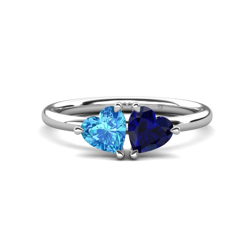 Francesca 1.90 ctw Heart Shape (6.00 mm) Blue Topaz & Lab Created Blue Sapphire Toi Et Moi Engagement Ring 