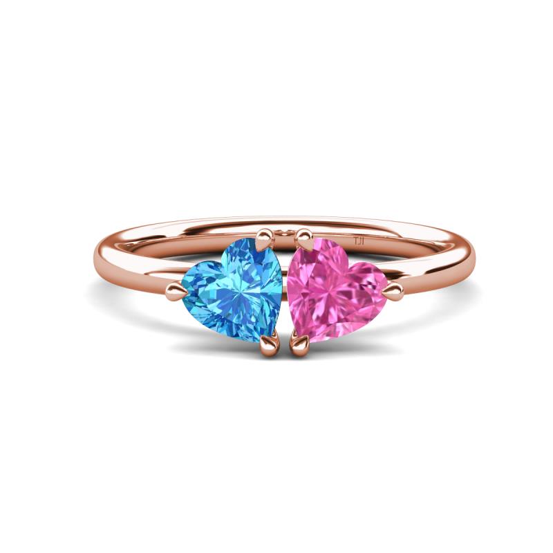 Francesca 1.90 ctw Heart Shape (6.00 mm) Blue Topaz & Lab Created Pink Sapphire Toi Et Moi Engagement Ring 