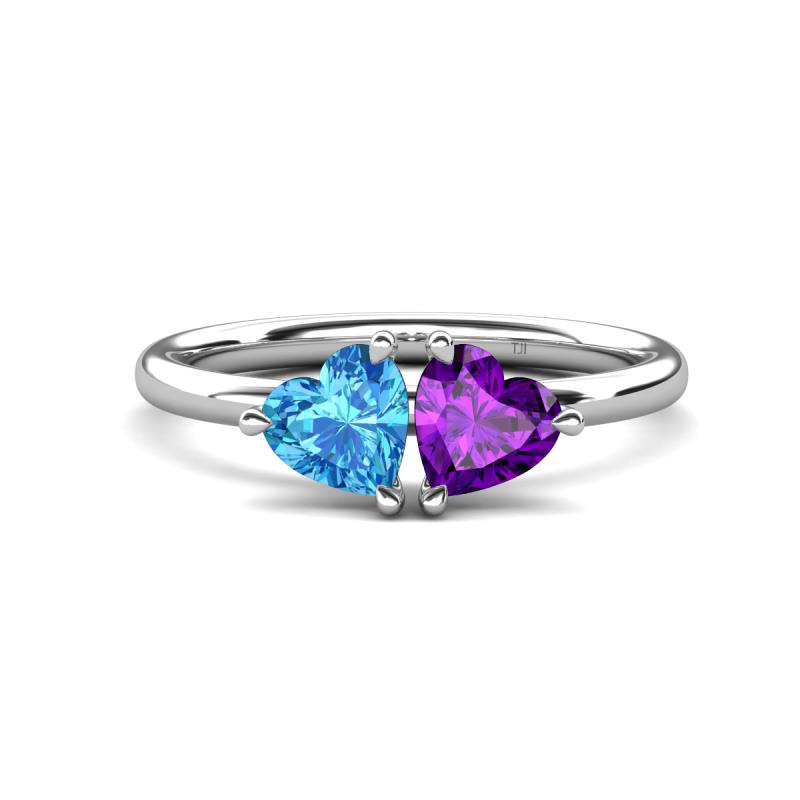 Francesca 1.68 ctw Heart Shape (6.00 mm) Blue Topaz & Amethyst Toi Et Moi Engagement Ring 