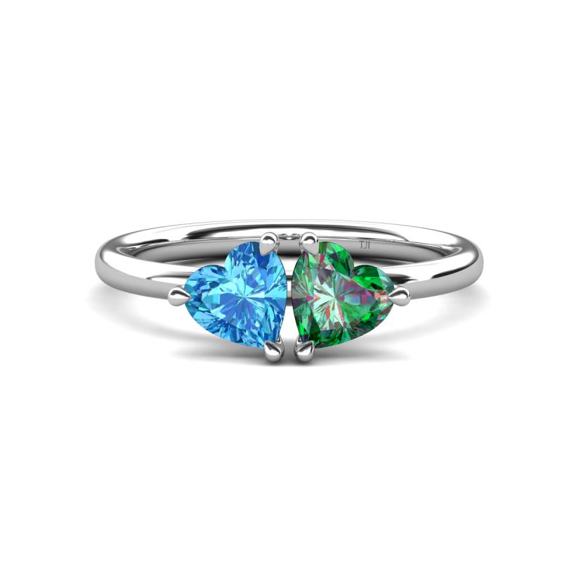 Francesca 1.75 ctw Heart Shape (6.00 mm) Blue Topaz & Lab Created Alexandrite Toi Et Moi Engagement Ring 
