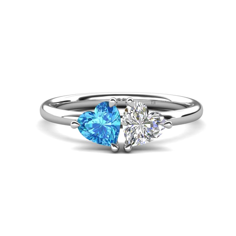 Francesca 1.70 ctw Heart Shape (6.00 mm) Blue Topaz & Moissanite Toi Et Moi Engagement Ring 