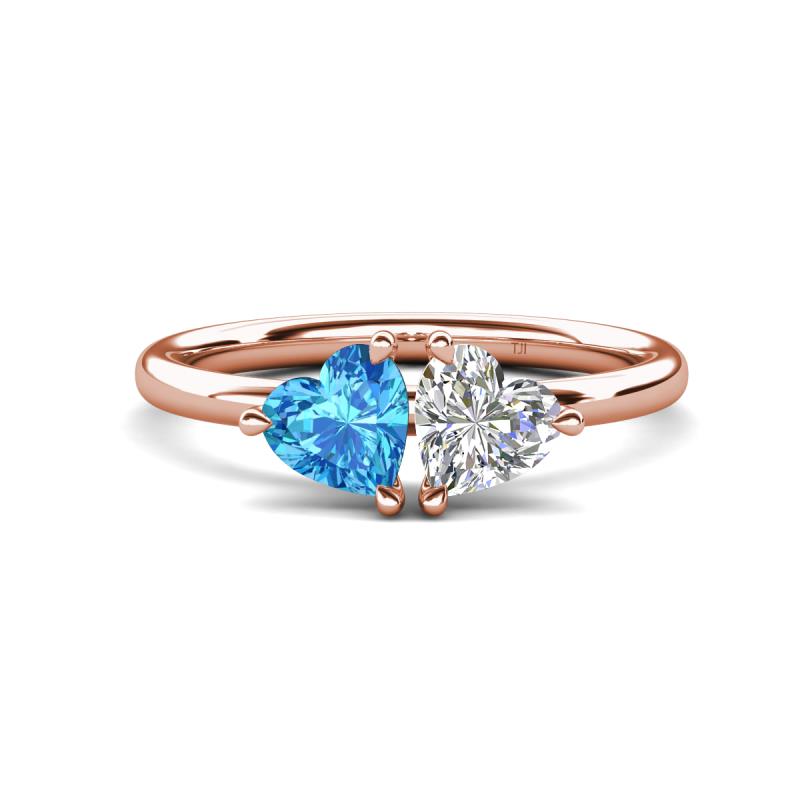 Francesca 1.70 ctw Heart Shape (6.00 mm) Blue Topaz & Moissanite Toi Et Moi Engagement Ring 