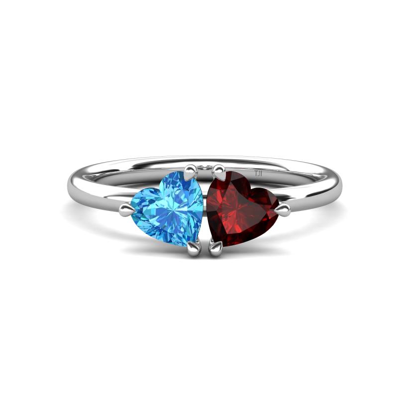 Francesca 1.95 ctw Heart Shape (6.00 mm) Blue Topaz & Red Garnet Toi Et Moi Engagement Ring 