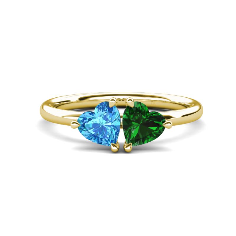 Francesca 1.75 ctw Heart Shape (6.00 mm) Blue Topaz & Lab Created Emerald Toi Et Moi Engagement Ring 