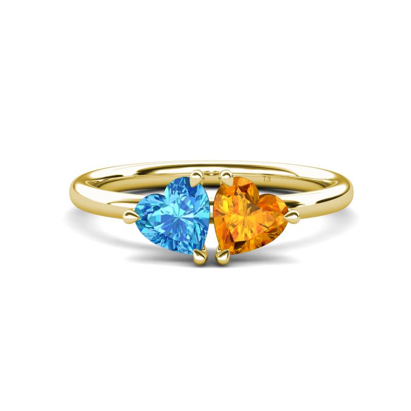 Francesca 1.68 ctw Heart Shape (6.00 mm) Blue Topaz & Citrine Toi Et Moi Engagement Ring 