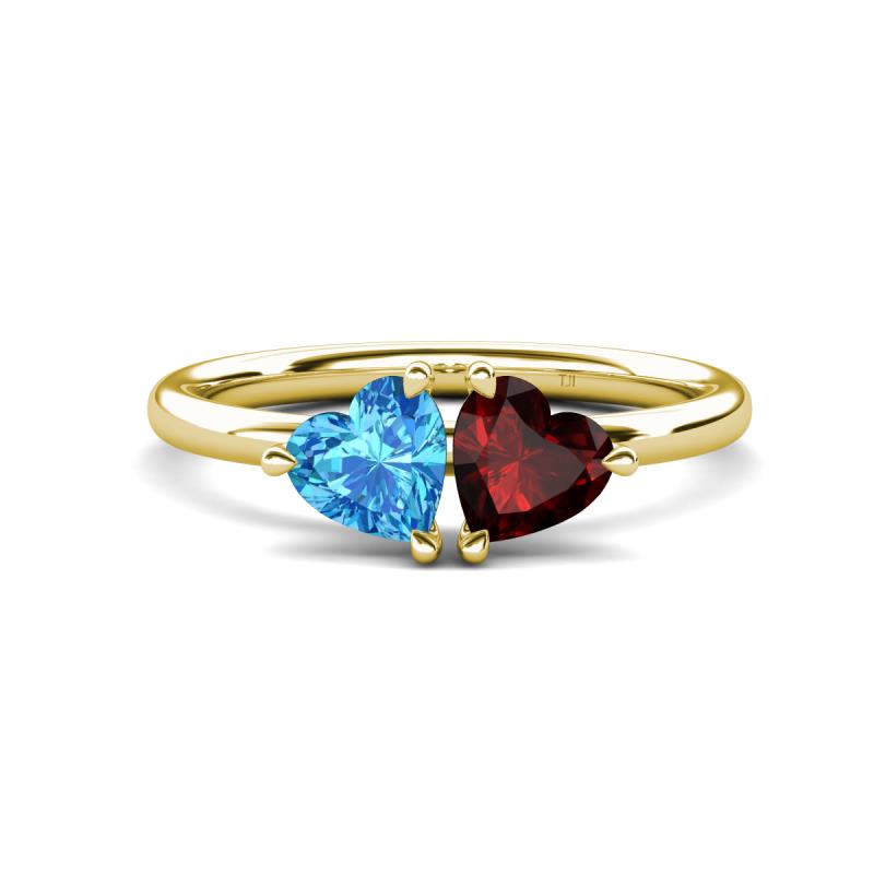 Francesca 1.95 ctw Heart Shape (6.00 mm) Blue Topaz & Red Garnet Toi Et Moi Engagement Ring 