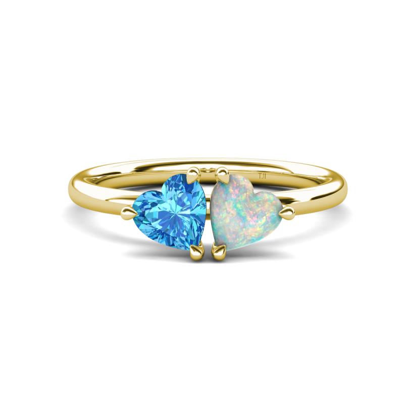 Francesca 1.45 ctw Heart Shape (6.00 mm) Blue Topaz & Opal Toi Et Moi Engagement Ring 