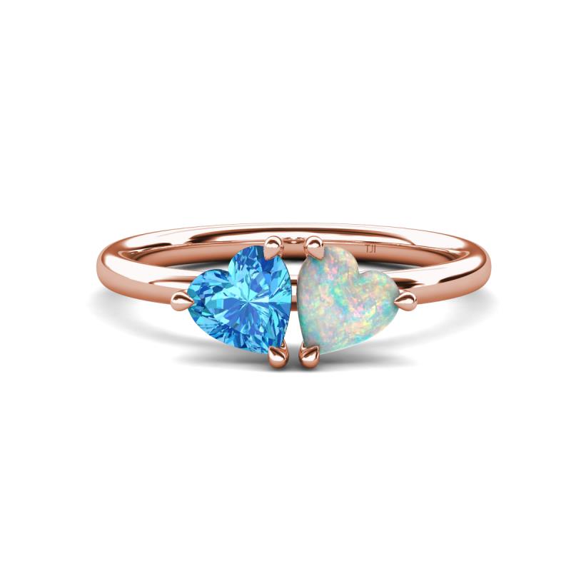 Francesca 1.45 ctw Heart Shape (6.00 mm) Blue Topaz & Opal Toi Et Moi Engagement Ring 