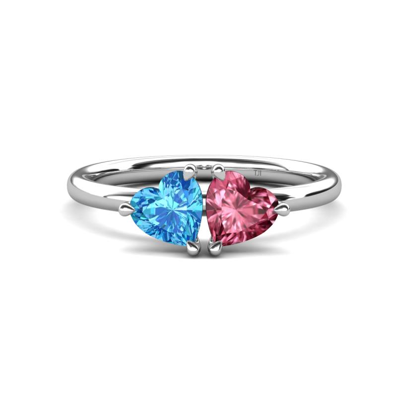 Francesca 1.80 ctw Heart Shape (6.00 mm) Blue Topaz & Pink Tourmaline Toi Et Moi Engagement Ring 