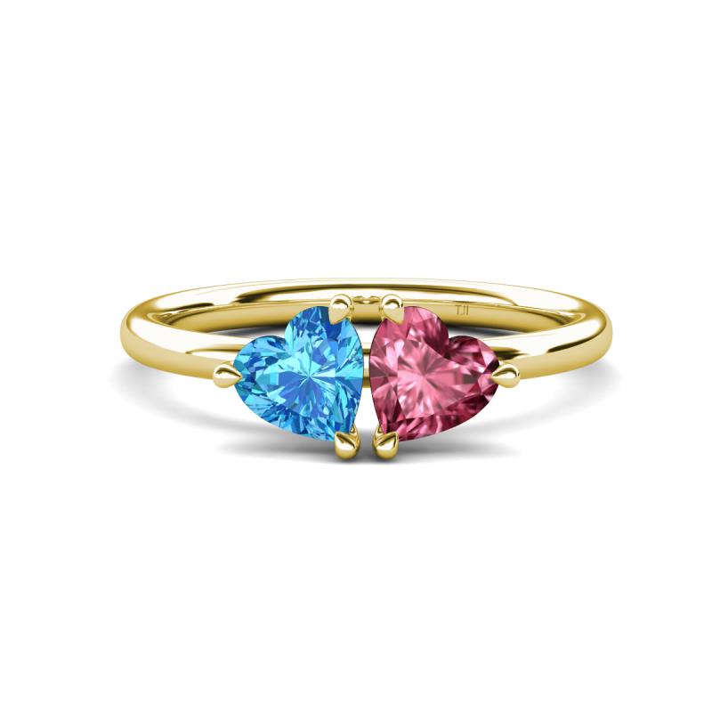 Francesca 1.80 ctw Heart Shape (6.00 mm) Blue Topaz & Pink Tourmaline Toi Et Moi Engagement Ring 