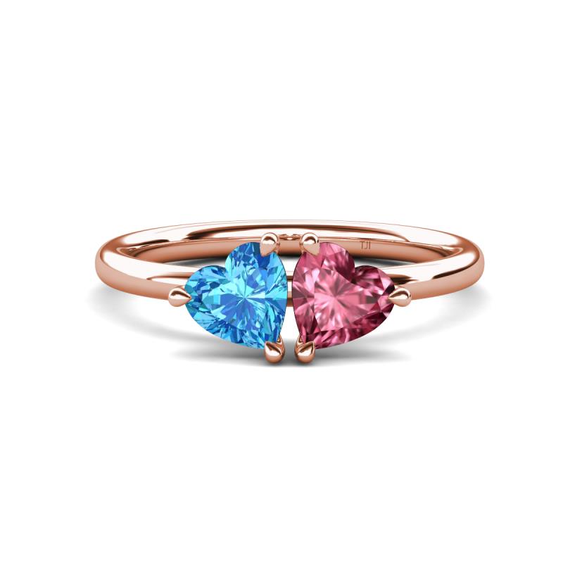 Francesca 1.80 ctw Heart Shape (6.00 mm) Blue Topaz & Pink Tourmaline Toi Et Moi Engagement Ring 